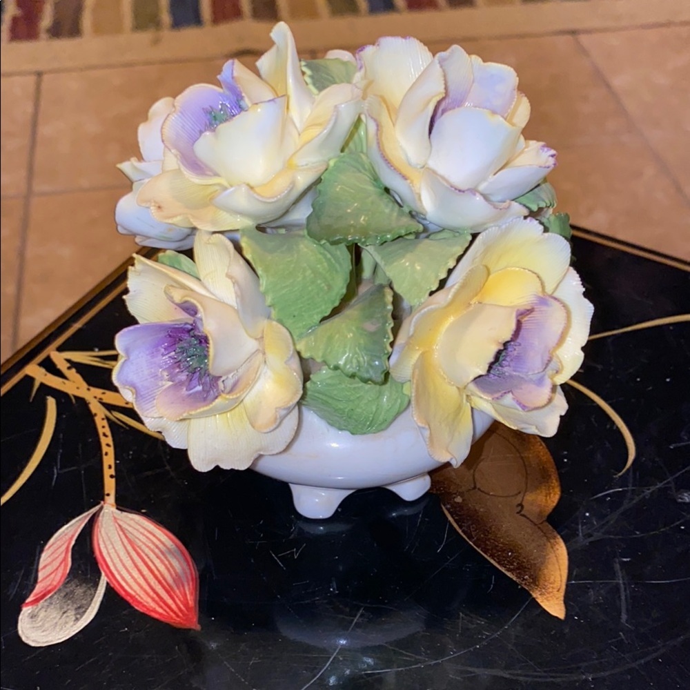 BX51 Vintage Floral Porcelain Arrangement with Yellow and Purple Accents